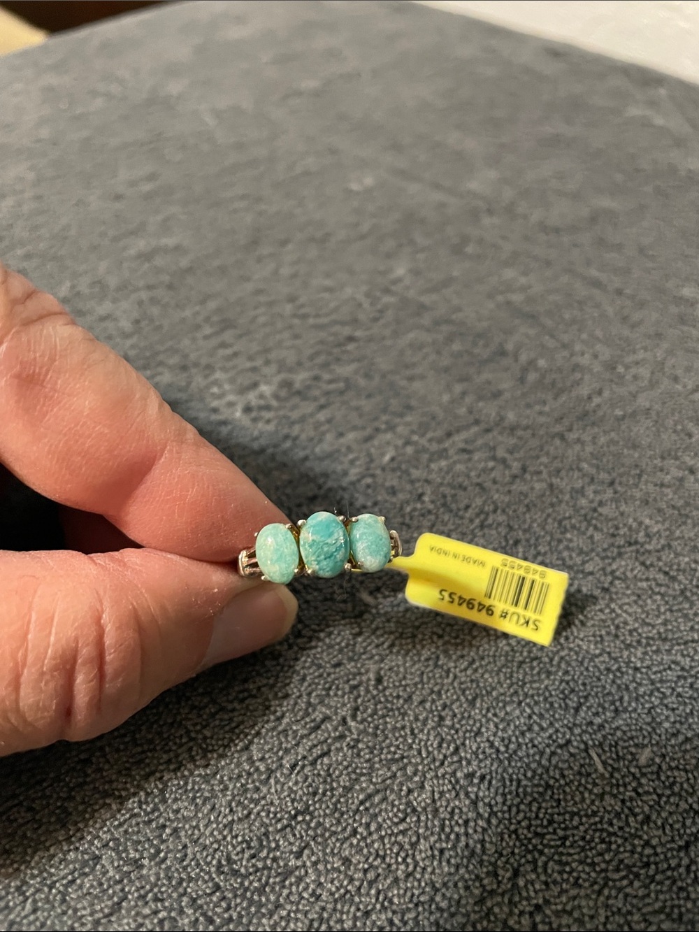 Three-Stone Turquoise-Blue Jade Ring - Women Jewelry size 9